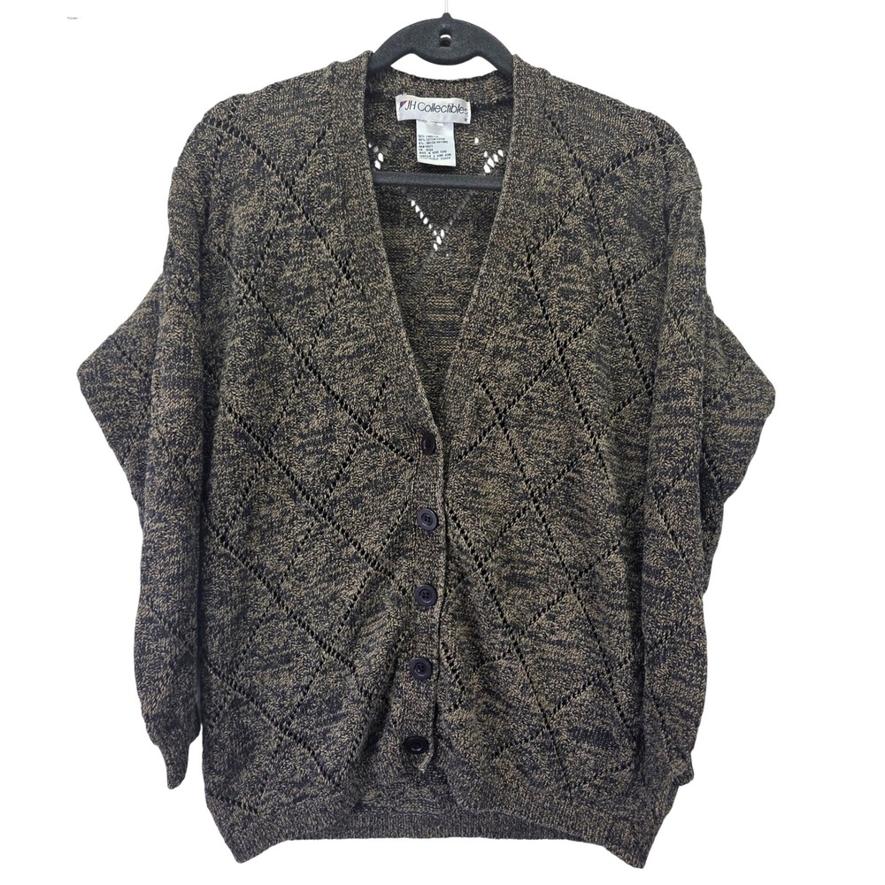 JH‎ Collectibles Vintage Brown Marled Linen Blend Grandpa Sweater 80s 90s Small